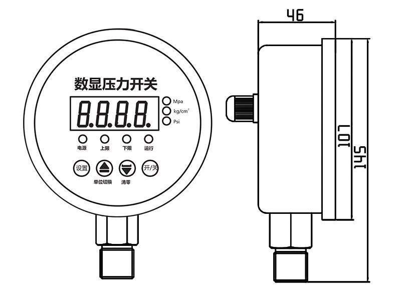 YL-814E數(shù)顯壓力開關(guān)尺寸圖 YL-814E數(shù)顯壓力開關(guān)尺寸圖